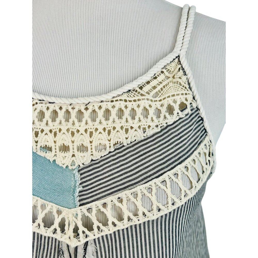 NWT Free People Striped Crochet Trim Sleeveless Top | Coastal Grandma Boho Indie - Picture 4 of 16
